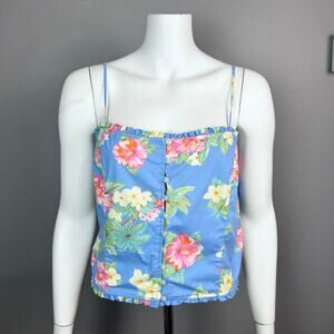 Ralph Lauren camisole corset top medium floral cottagecore fairy blue cotton vtg
